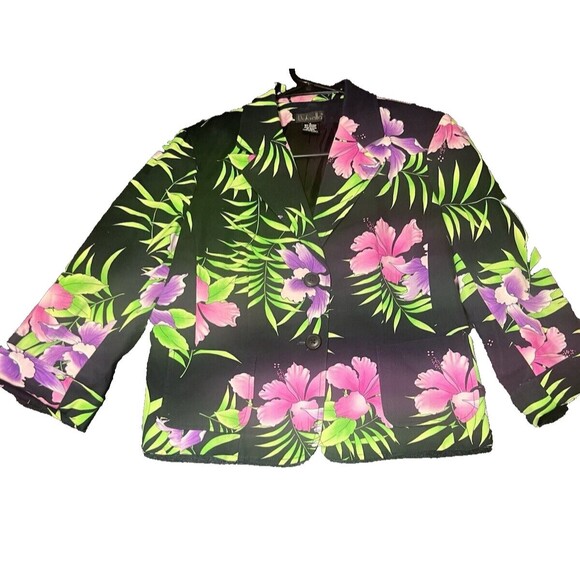 Rafaella Jackets & Blazers - Rafaella Blazer Womens Size 6 Black Floral Button Boho Career Office Preppy